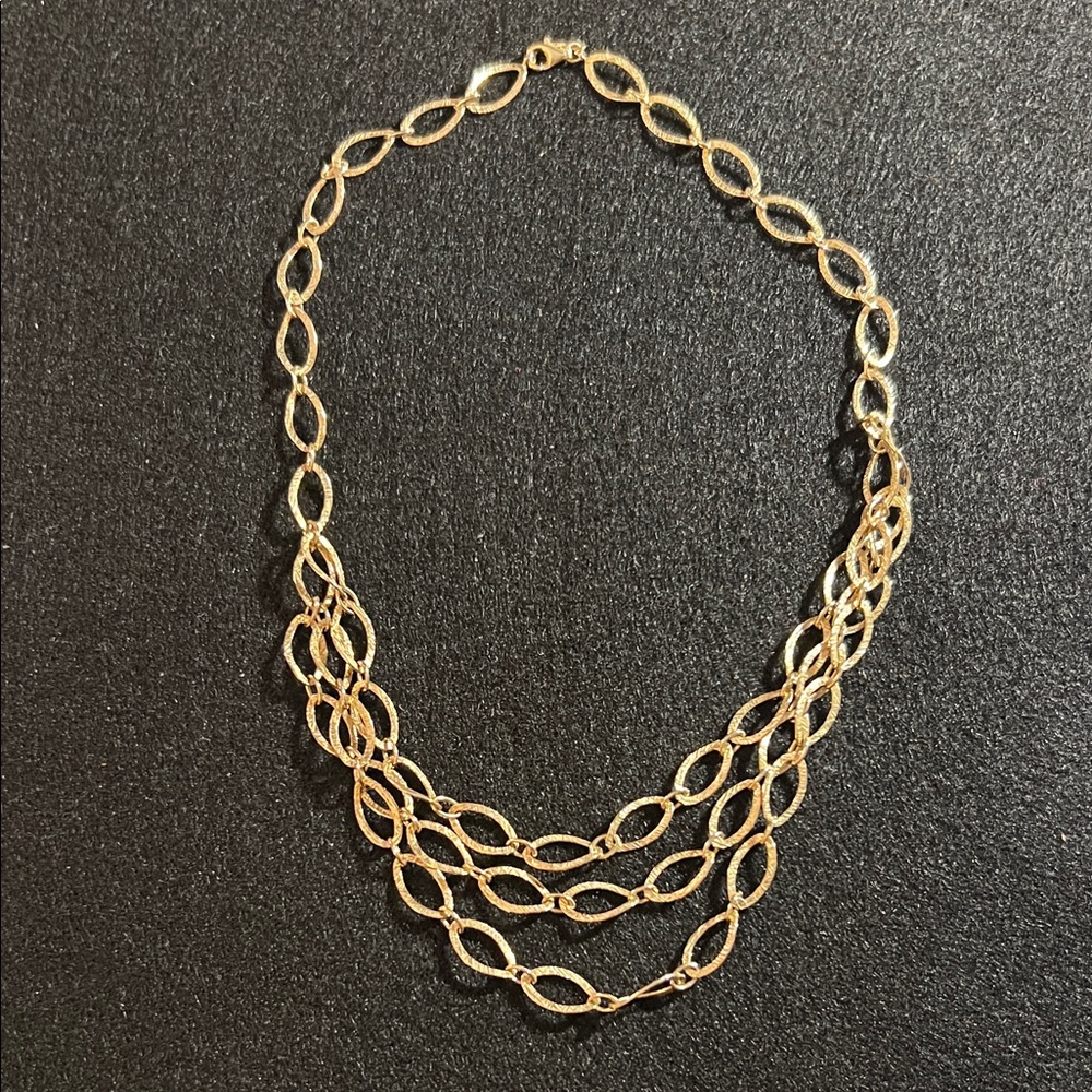 Elegant 925 Silver/14k Gold Plated Multi Layered Textured/Hammered Oval Link